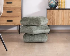 Pouf tournant esprit zen et contemporain en tissu tramé vert sauge « Flow »