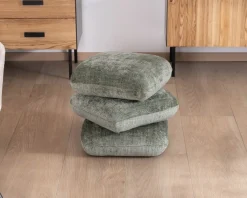 Pouf tournant esprit zen et contemporain en tissu tramé vert sauge « Flow »