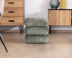 Pouf tournant esprit zen et contemporain en tissu tramé vert sauge « Flow »