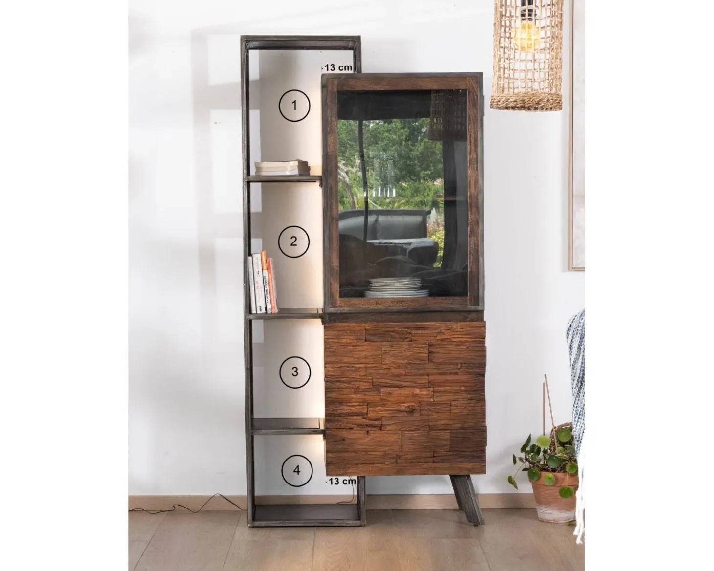 Rangement design en bois et métal "Crescendo" avec éclairage LEDs