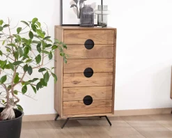 Rangement vertical en acacia 6 tiroirs 