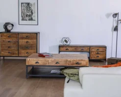 Rangements à tiroirs en bois et métal style commode d’antiquaire 