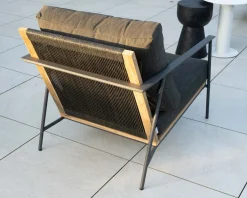 Salon de jardin 3 pièces en aluminium, teck et tissu spécial extérieur gris foncé "Hélios"