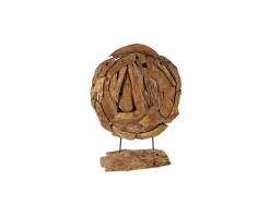 Sculpture déco ronde en racine teck massif "Bois"