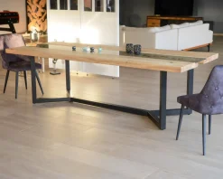 Table à manger contemporaine métal, bois et verre "Cassiopée" 280 cm