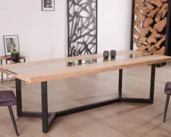 Table à manger contemporaine métal, bois et verre 
