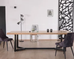 Table à manger contemporaine métal, bois et verre 