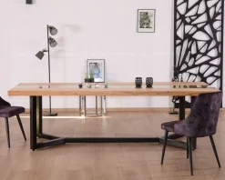 Table à manger contemporaine métal, bois et verre 