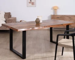 Table à manger en bois recyclé et pieds métal noir en U "Alésia" 200 cm