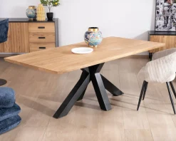 Table à manger en frêne massif et pied étoile métal noir "Sydney" 2m
