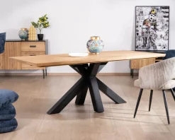 Table à manger en frêne massif et pied étoile métal noir 