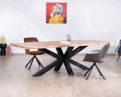 Table à manger haut de gamme plateau bois épais pieds métal "3D" 240cm