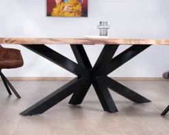Table à manger haut de gamme plateau bois épais pieds métal 
