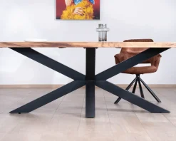 Table à manger haut de gamme plateau bois épais pieds métal 