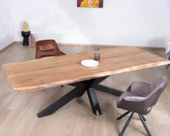 Table à manger haut de gamme plateau bois épais pieds métal 