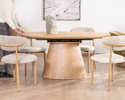 Table à manger ovale extensible 160-200 cm aspect chêne "Oria" style contemporain épuré