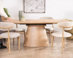Table à manger ovale extensible 160-200 cm aspect chêne 