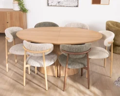 Table à manger ovale extensible 160-200 cm aspect chêne 
