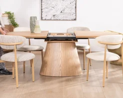 Table à manger ovale extensible 160-200 cm aspect chêne 