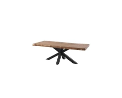 Table à manger plateau teck massif recyclé pieds étoile en métal "Valley" 240cm