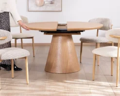 Table à manger ronde 120 cm extensible 160 cm "Oria" style épuré aspect frêne