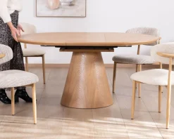 Table à manger ronde 120 cm extensible 160 cm "Oria" style épuré aspect frêne