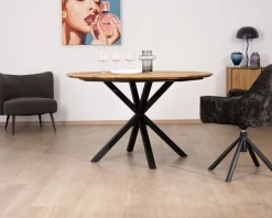 Table à manger ronde en teck recyclé et pieds mikado "Bahia" 130 cm
