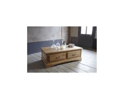 Table basse 2 tiroirs chêne massif "Antique"