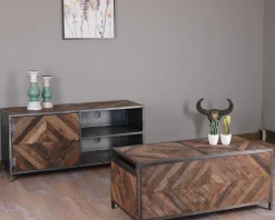 Table basse bar métal et bois industriel 100cm "Wood"