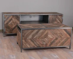 Table basse bar métal et bois industriel 100cm 