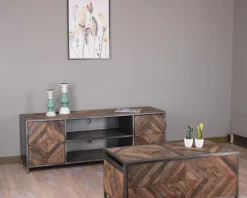 Table basse bar métal et bois industriel 100cm 