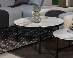 Table basse blanche et noire, céramique et alu, diam.80 "Lazy Beach"