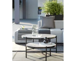 Table basse blanche et noire, céramique et alu, diam.80 "Lazy Beach"