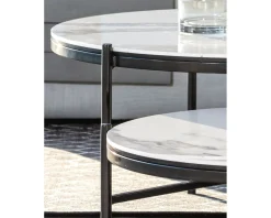 Table basse blanche et noire, céramique et alu, diam.80