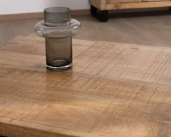 Table basse carrée 80 cm en manguier et pieds métal "Manoha" avec grand tiroir