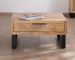 Table basse carrée 80 cm en manguier et pieds métal 