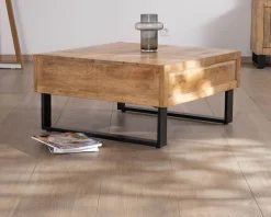 Table basse carrée 80 cm en manguier et pieds métal 