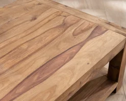 Table basse carrée à double plateau "Kalanohé" en palissandre