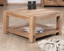 Table basse carrée à double plateau "Kalanohé" en palissandre