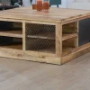 Table basse carrée avec rangements en métal et bois "Caractère"