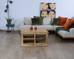 Table basse carrée avec rangements en métal et bois 