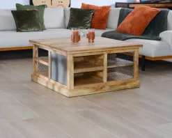 Table basse carrée avec rangements en métal et bois 