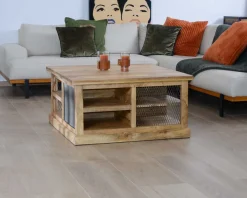 Table basse carrée avec rangements en métal et bois 