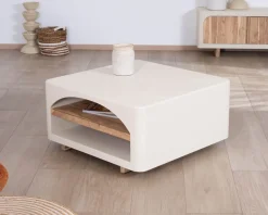 Table basse carrée design organique aspect béton sablé 