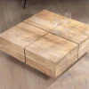 Table basse carrée style contemporain en bois massif naturel "Pablo"