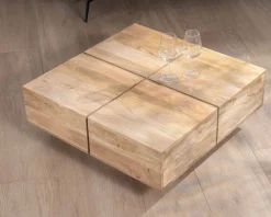 Table basse carrée style contemporain en bois massif naturel "Pablo"