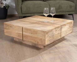 Table basse carrée style contemporain en bois massif naturel 