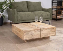 Table basse carrée style contemporain en bois massif naturel 