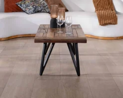 Table basse 120cm en bois massif recyclé et pieds métal noir 