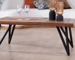 Table basse 120cm en bois massif recyclé et pieds métal noir 
